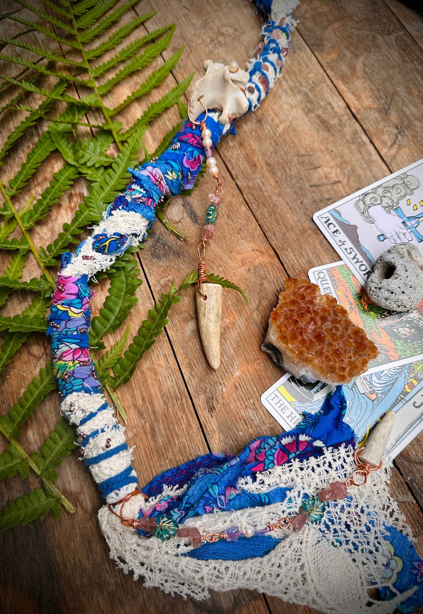 Handmade Bone and Crystal Hair Wrap