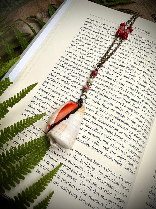 Handmade sea shell and charm necklace