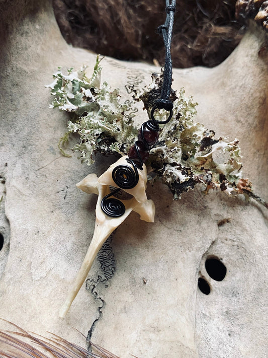Handmade Fox Bone Choker with Garnet Beads