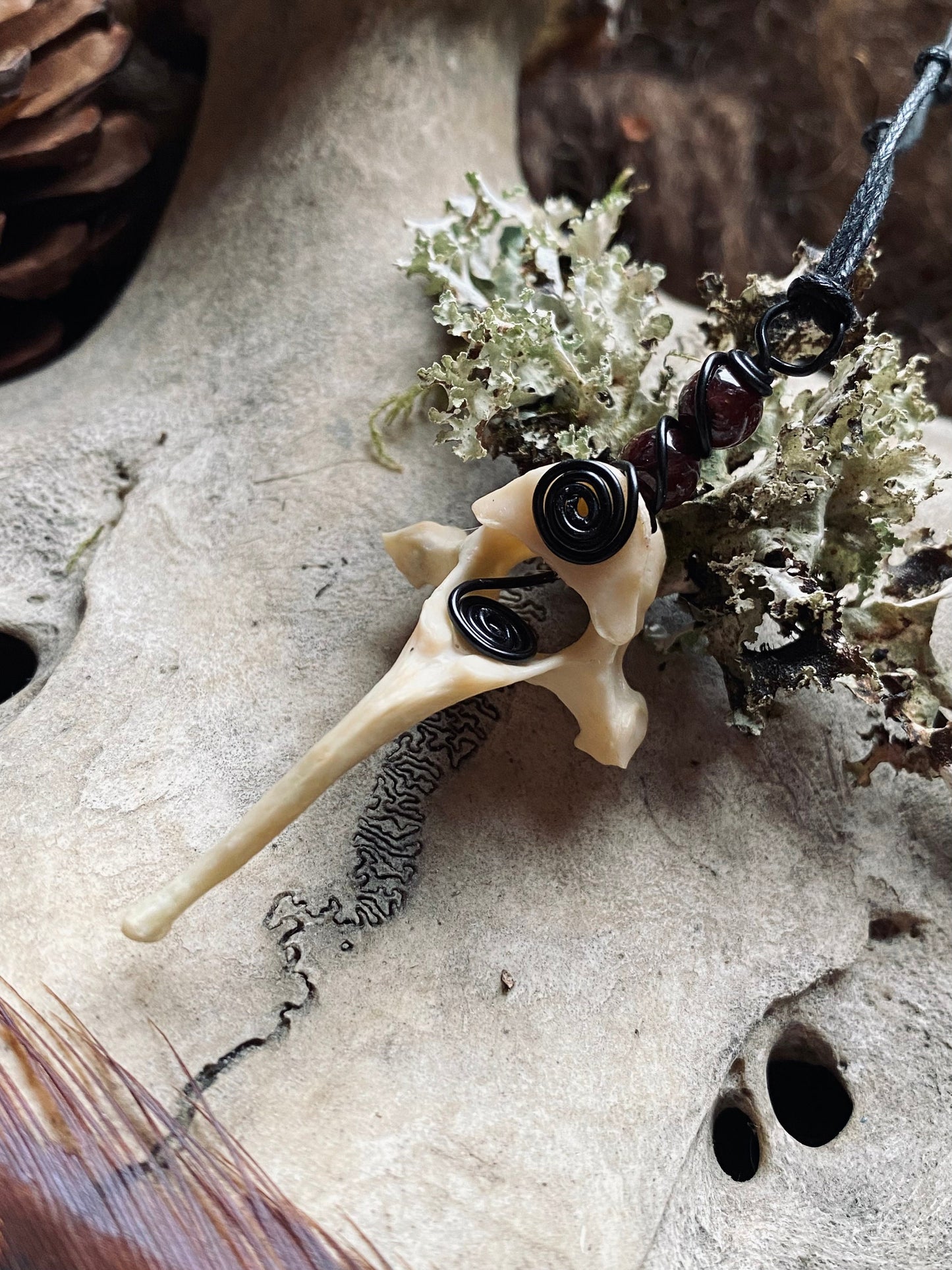 Handmade Fox Bone Choker with Garnet Beads
