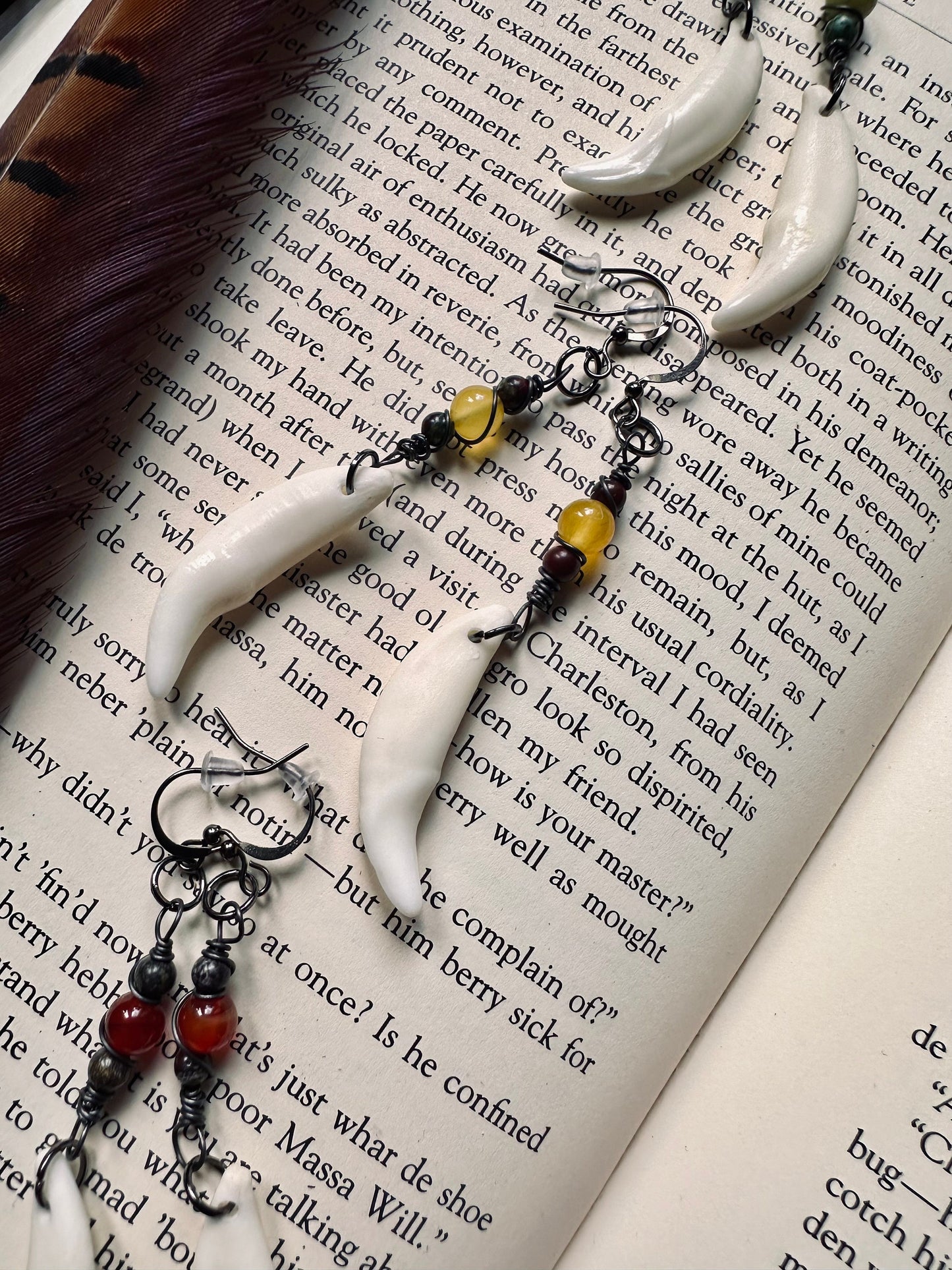 Handmade Fox Fang Earrings with Crystal Beads