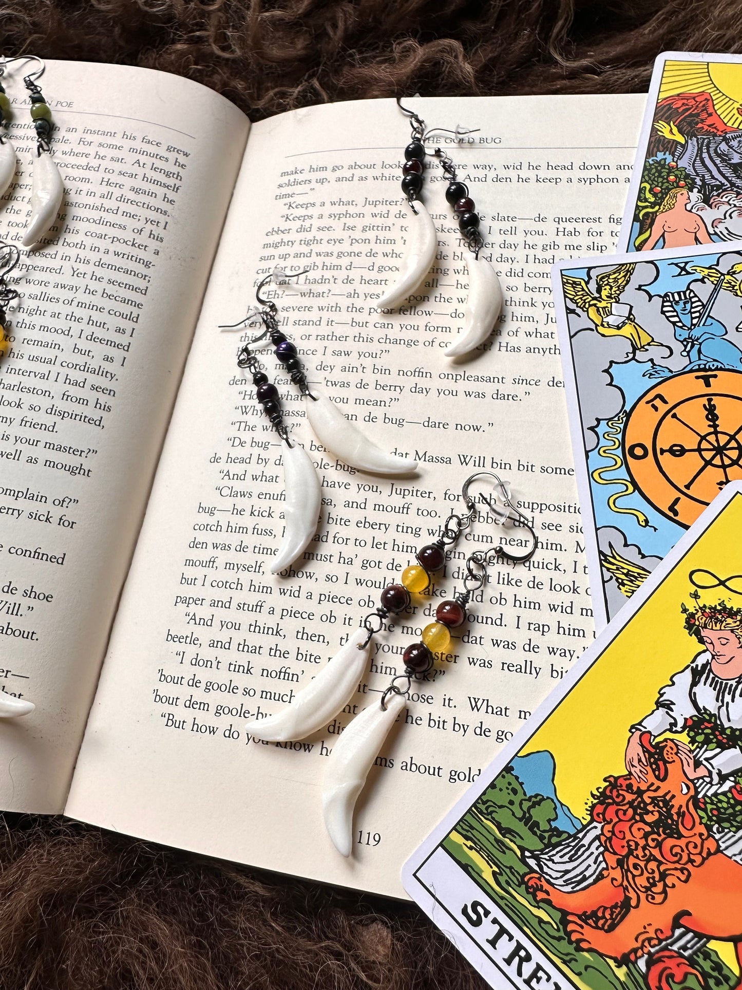 Handmade Fox Fang Earrings with Crystal Beads