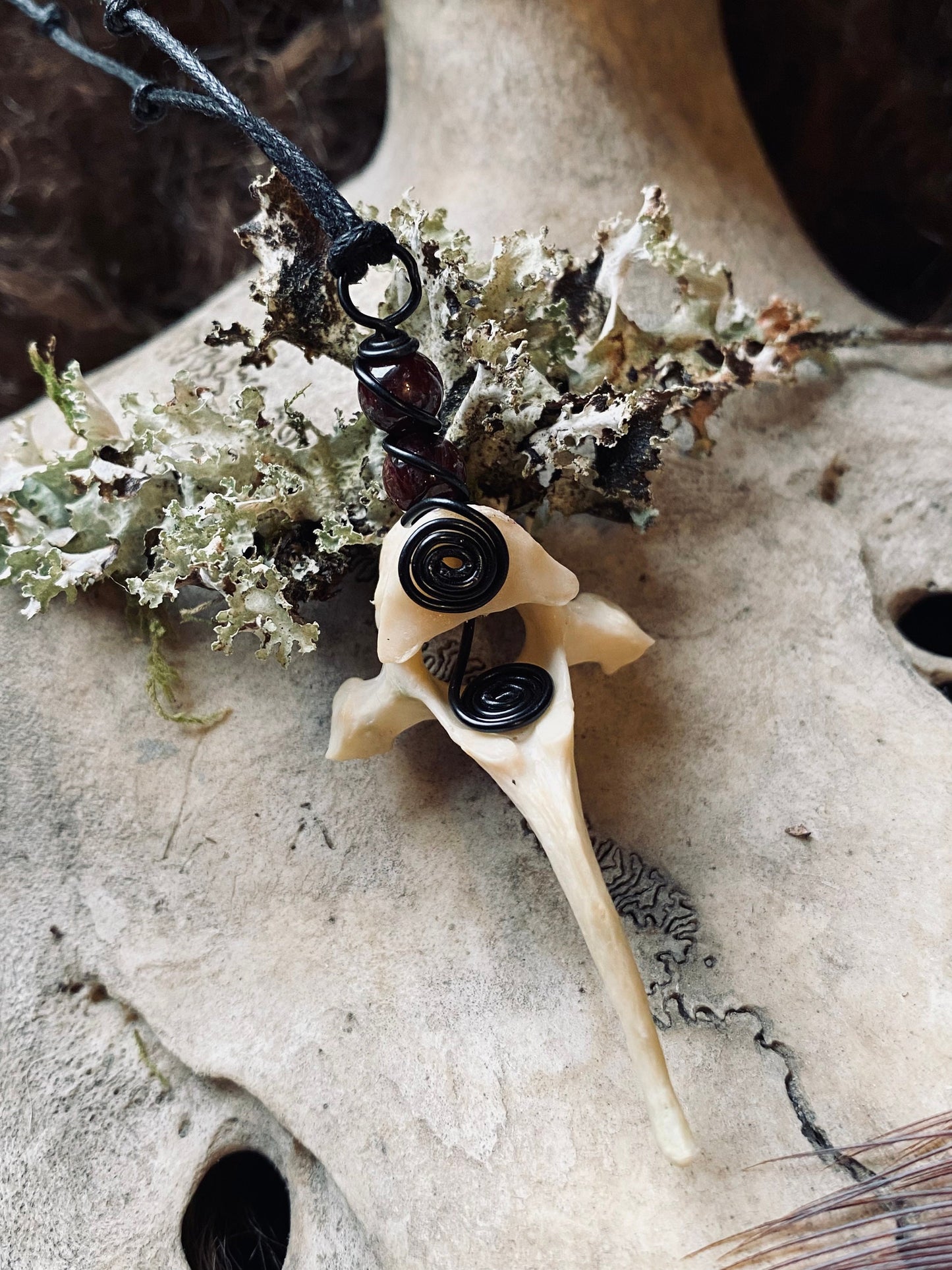 Handmade Fox Bone Choker with Garnet Beads
