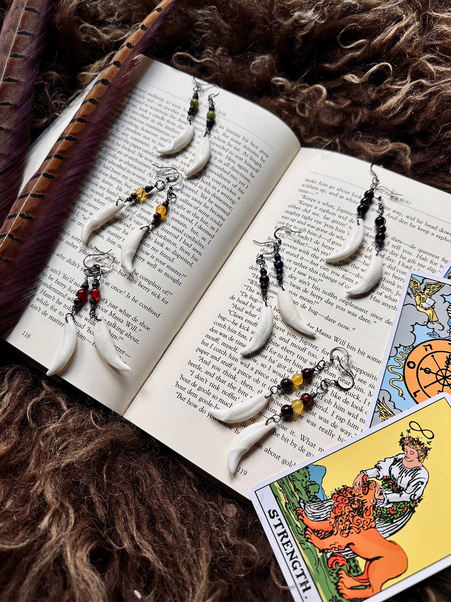 Handmade Fox Fang Earrings with Crystal Beads