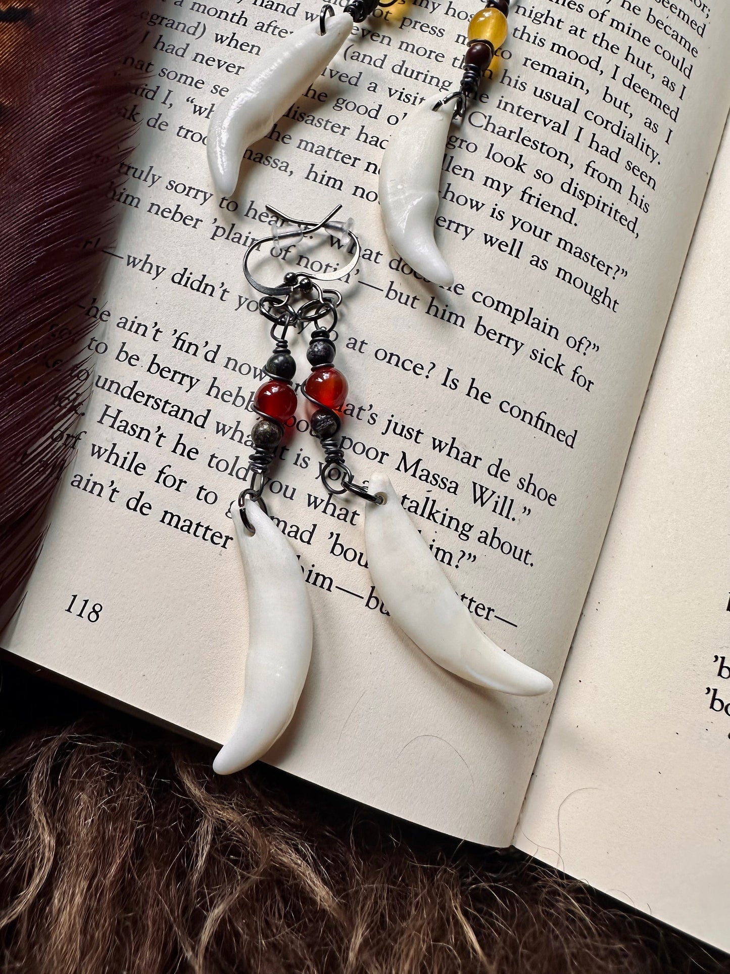 Handmade Fox Fang Earrings with Crystal Beads