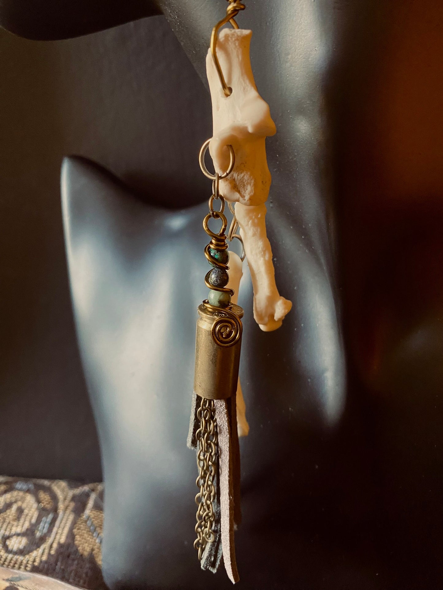 Handmade Bullet Casing Badger Bone Earrings with Turquoise