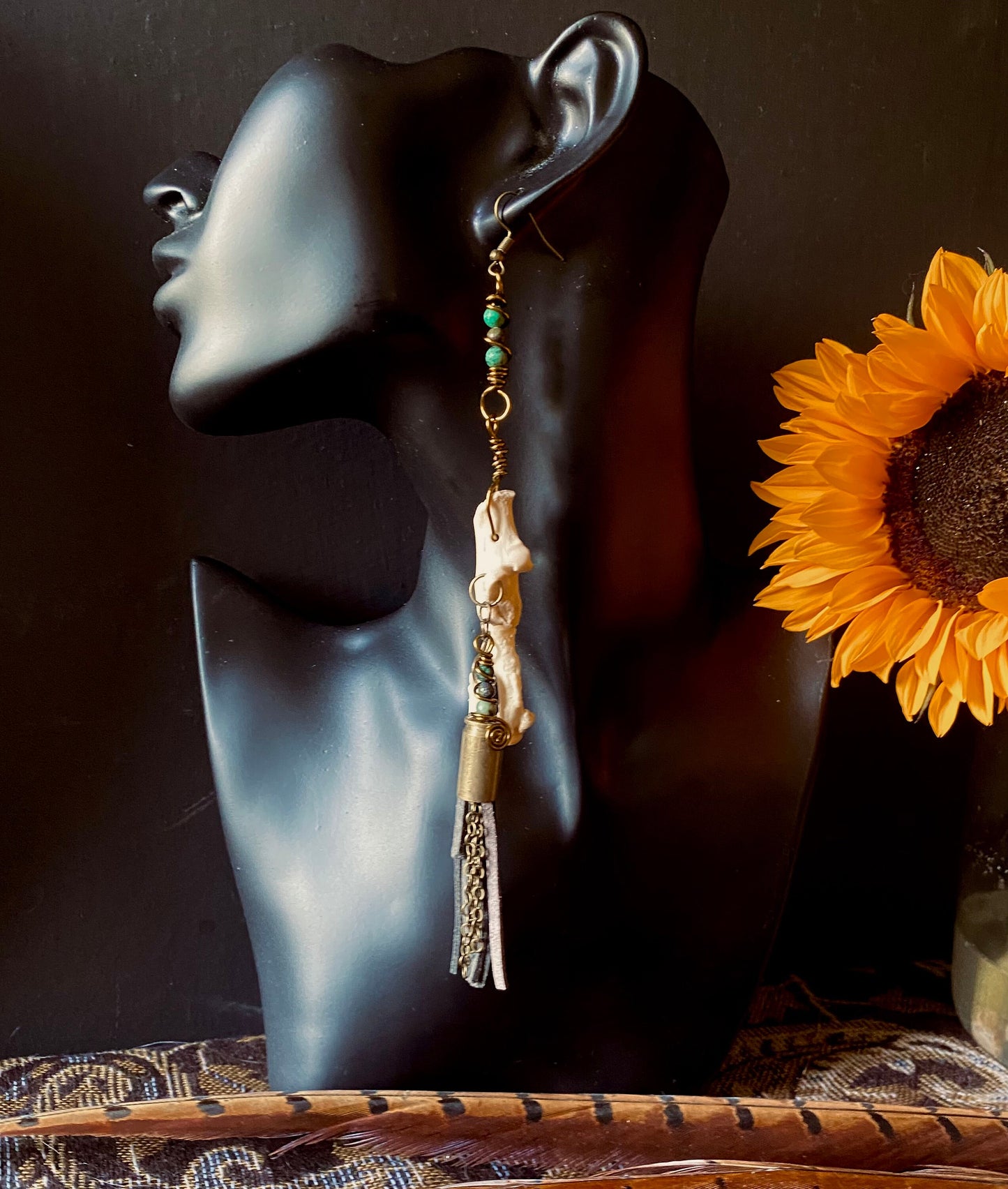 Handmade Bullet Casing Badger Bone Earrings with Turquoise
