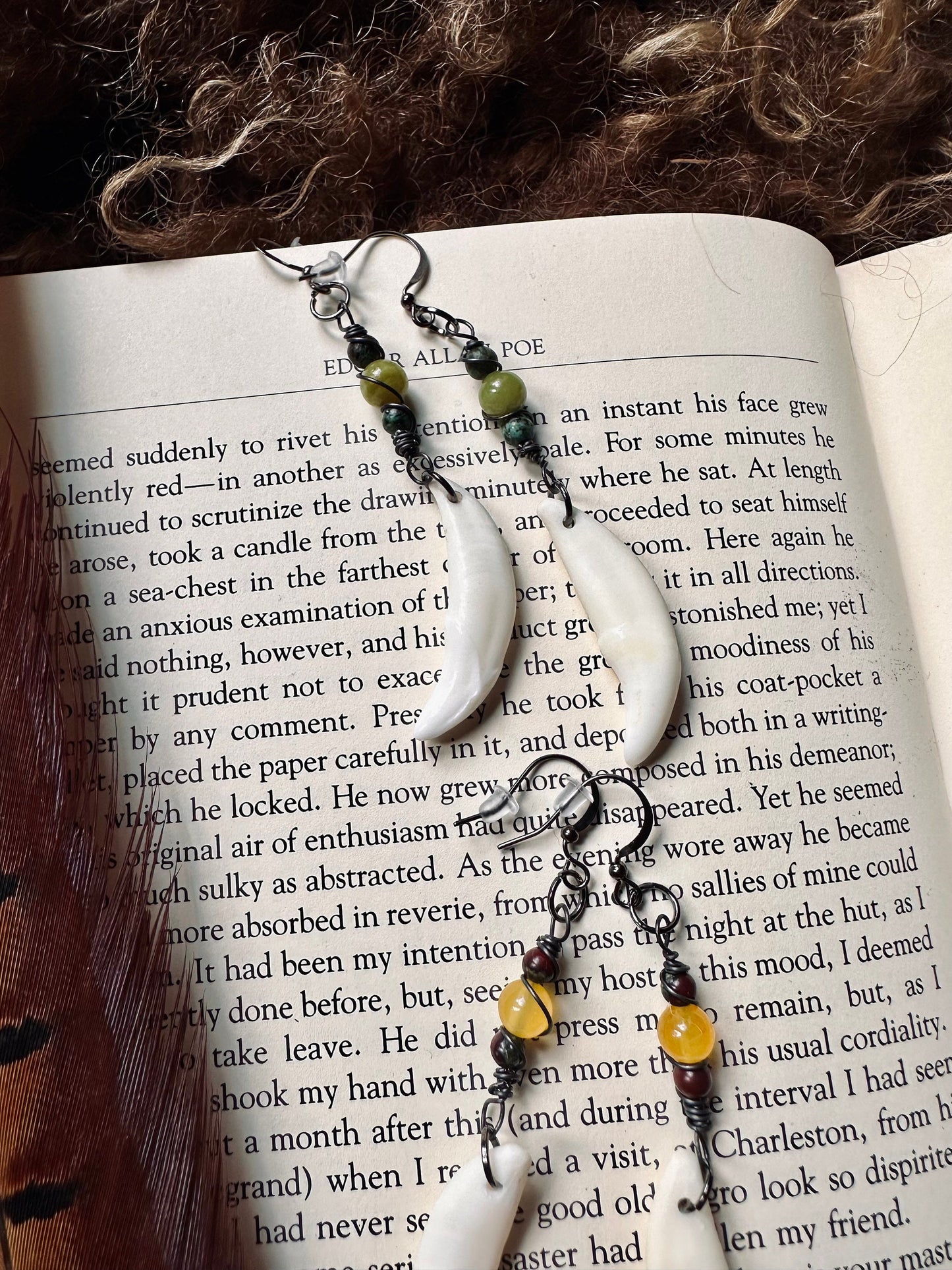 Handmade Fox Fang Earrings with Crystal Beads