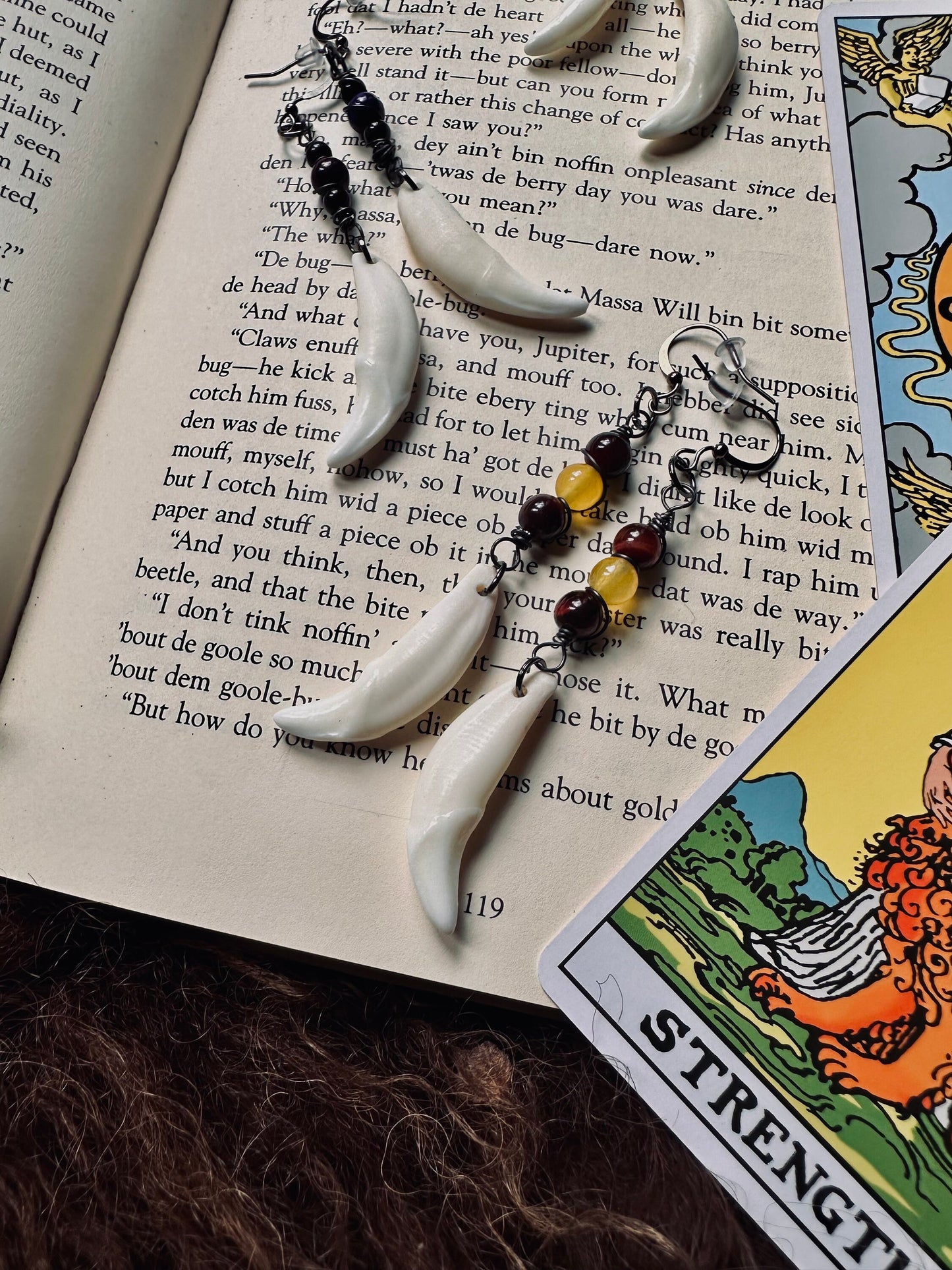 Handmade Fox Fang Earrings with Crystal Beads