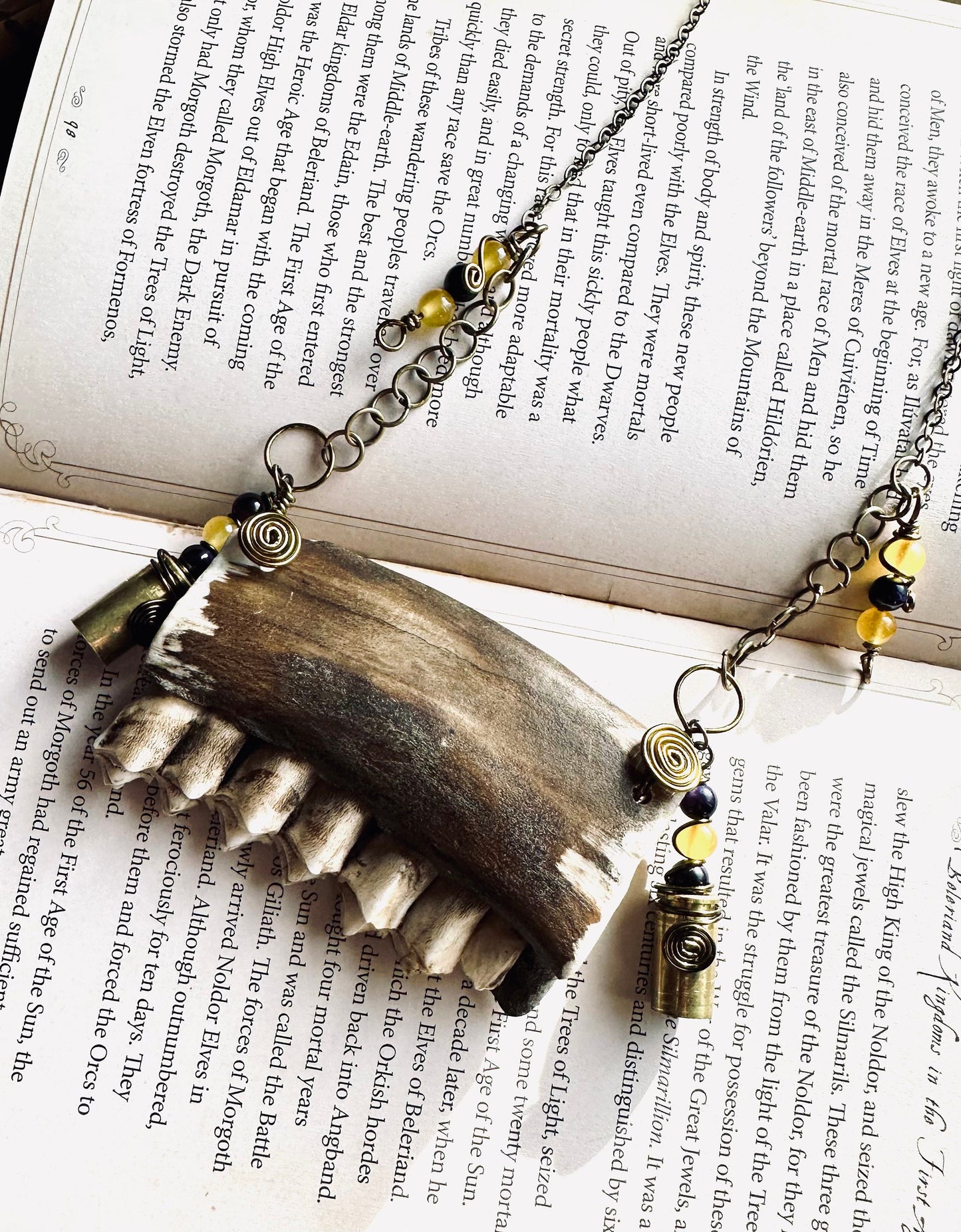 Handmade Deer Jaw Bone and Bullet Casing Necklace