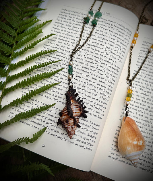 Handmade sea shell and charm necklace