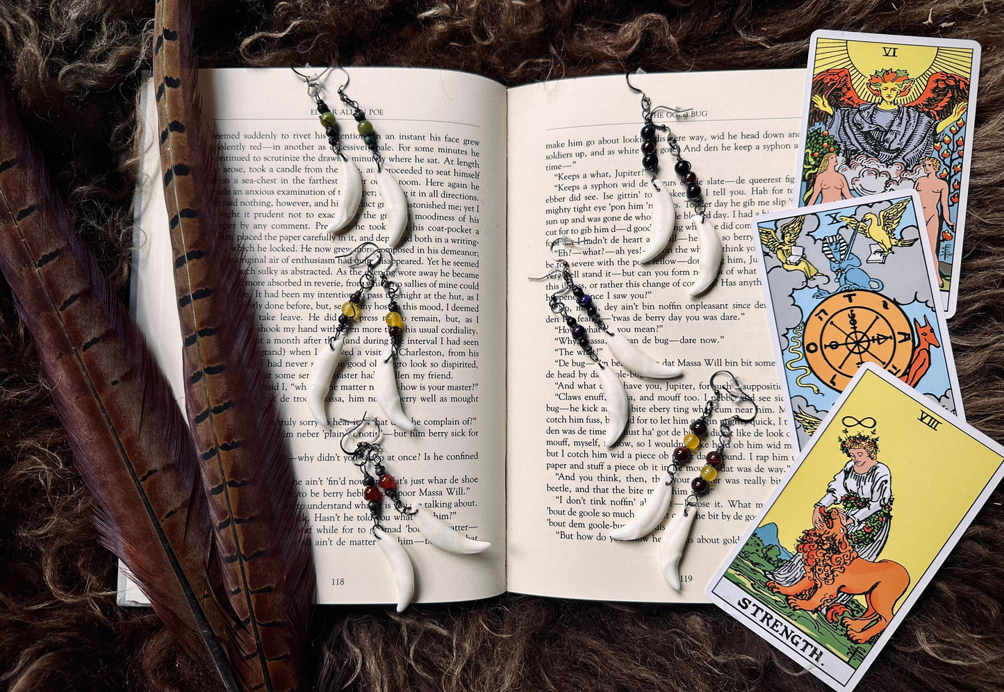 Handmade Fox Fang Earrings with Crystal Beads