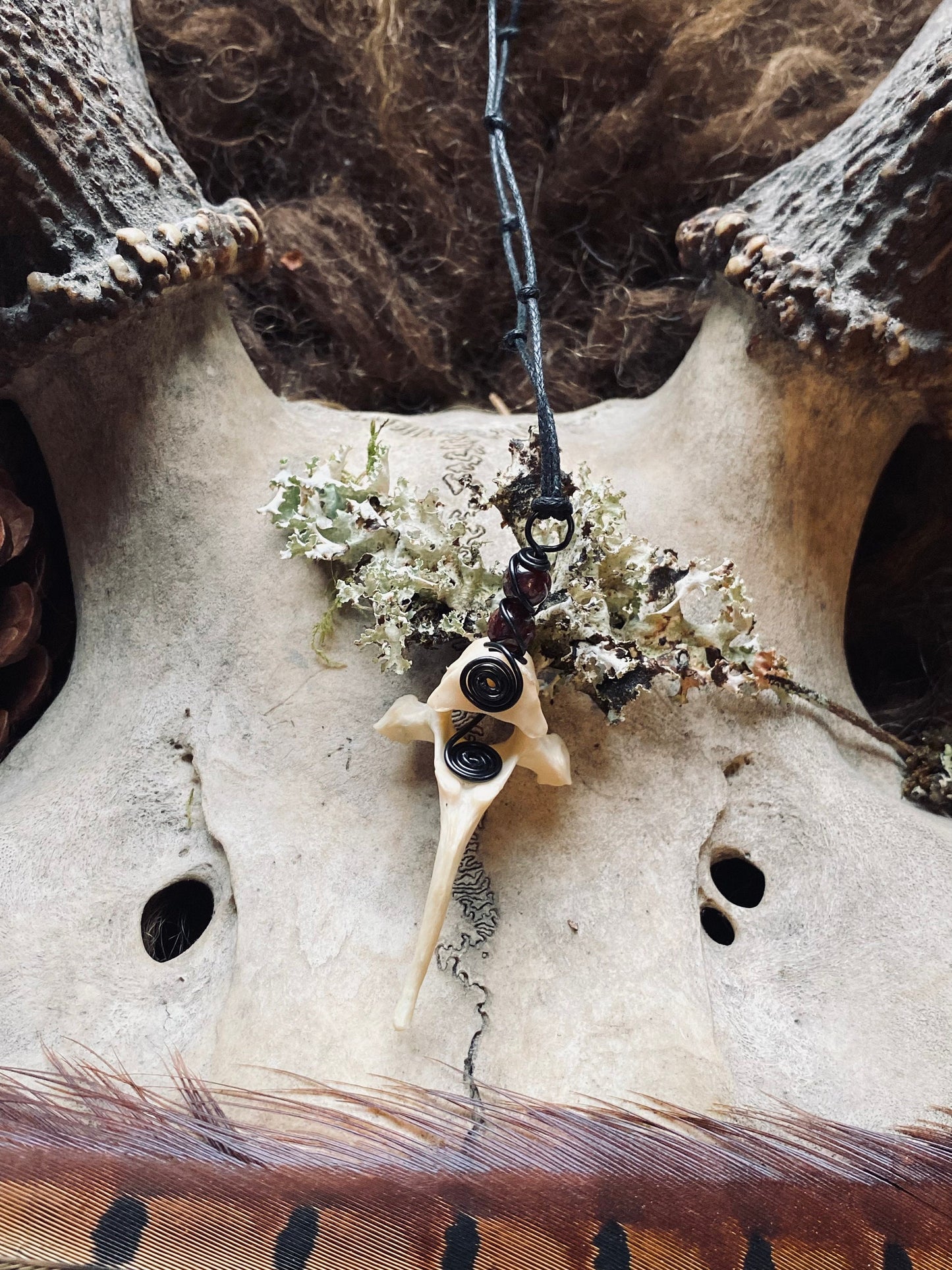 Handmade Fox Bone Choker with Garnet Beads