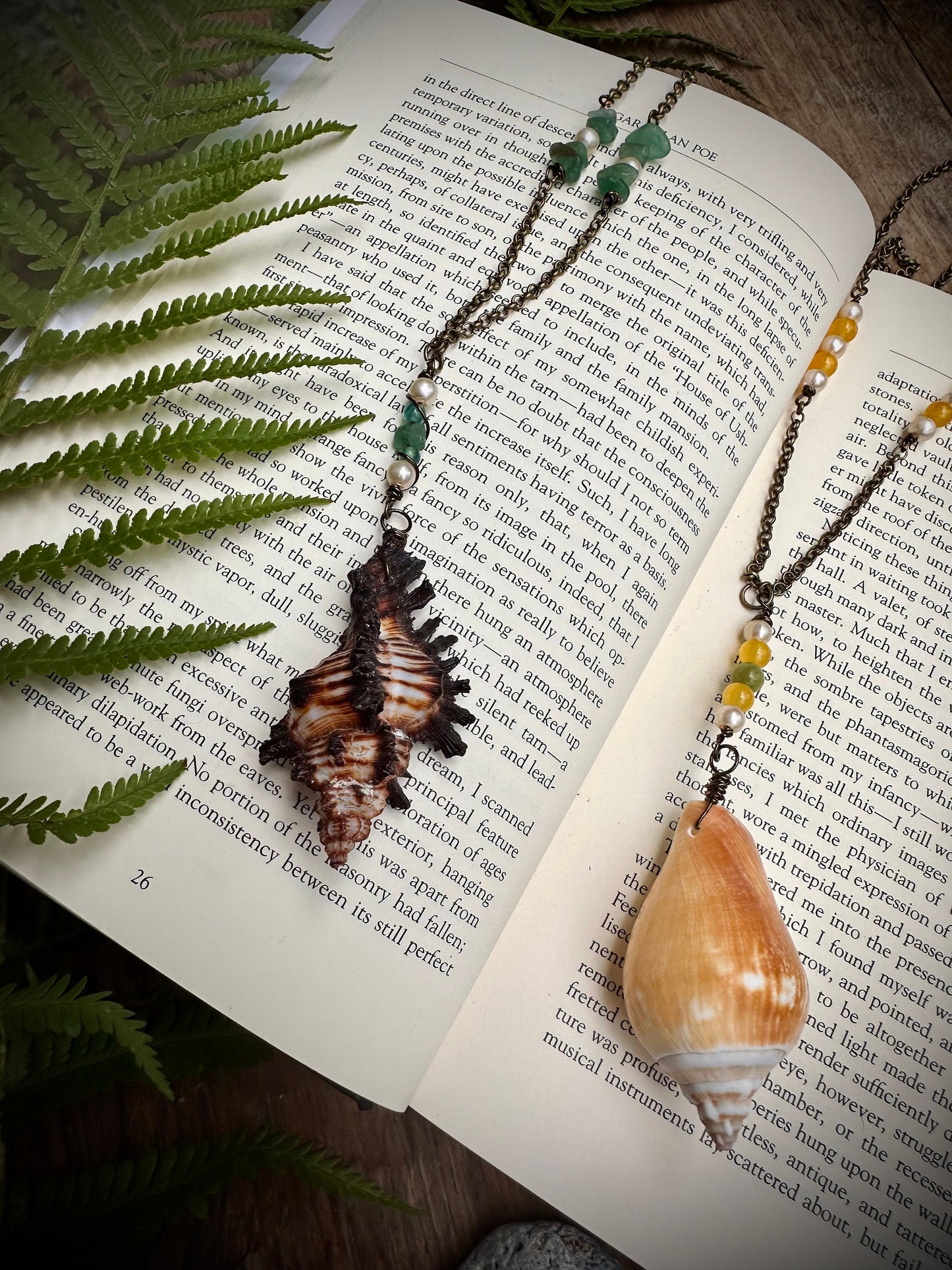 Handmade sea shell and charm necklace