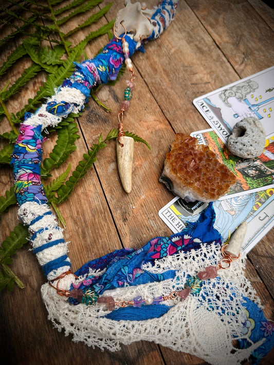 Handmade Bone and Crystal Hair Wrap