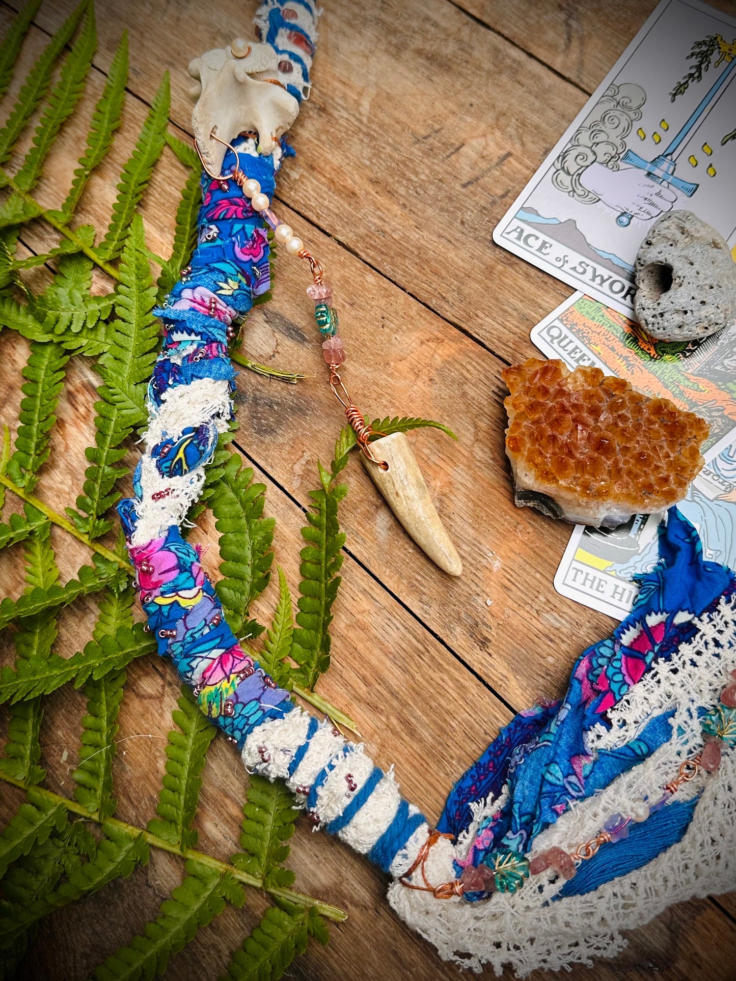 Handmade Bone and Crystal Hair Wrap