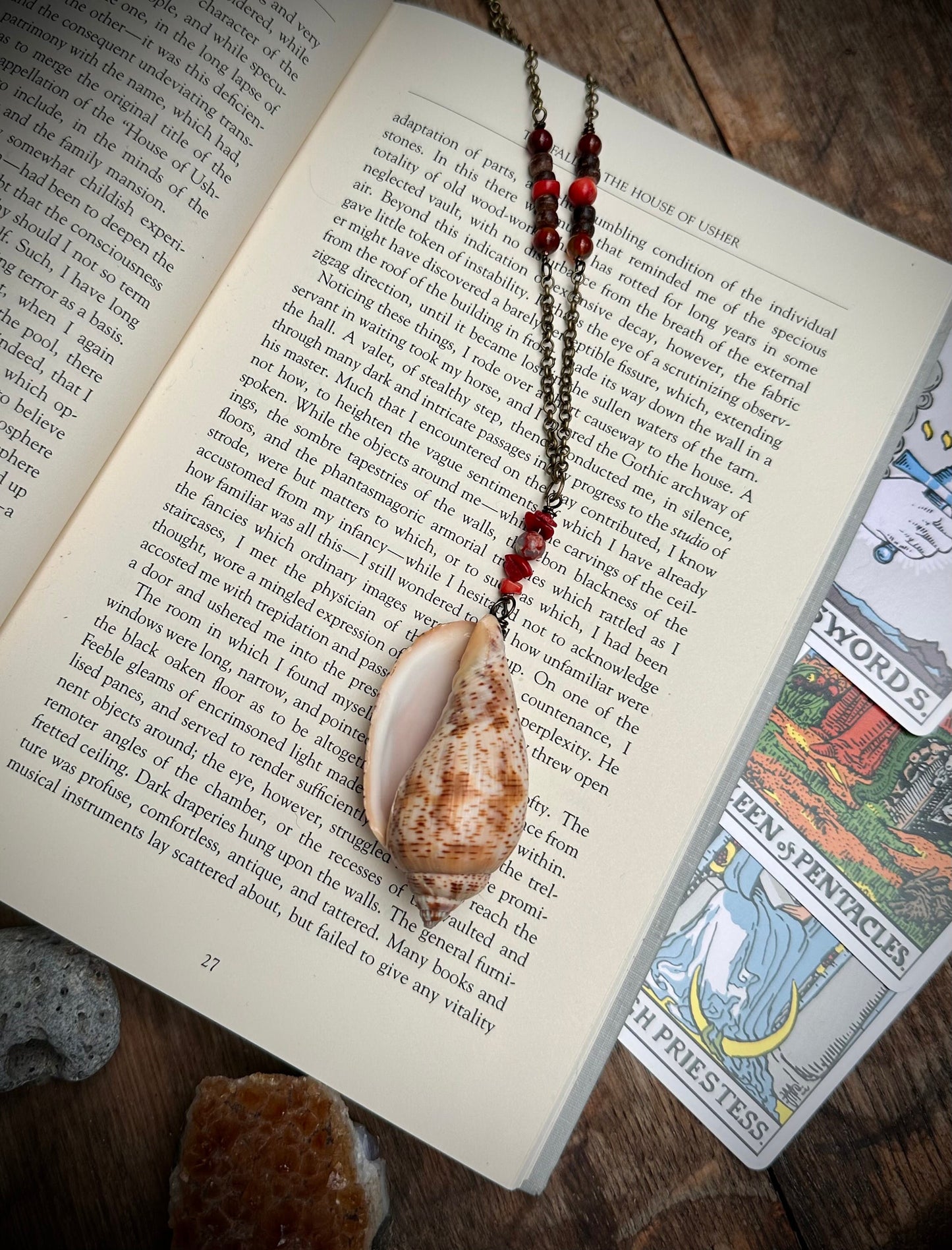 Handmade sea shell and charm necklace