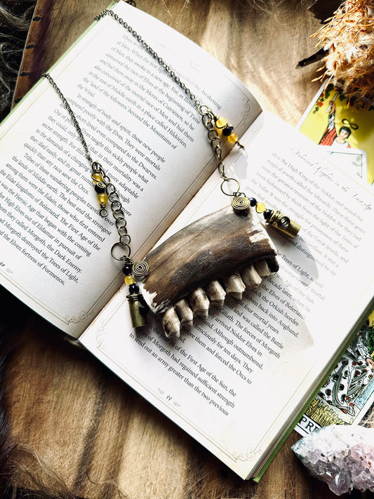 Handmade Deer Jaw Bone and Bullet Casing Necklace