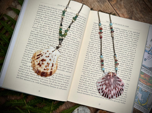 Handmade sea shell and charm necklace