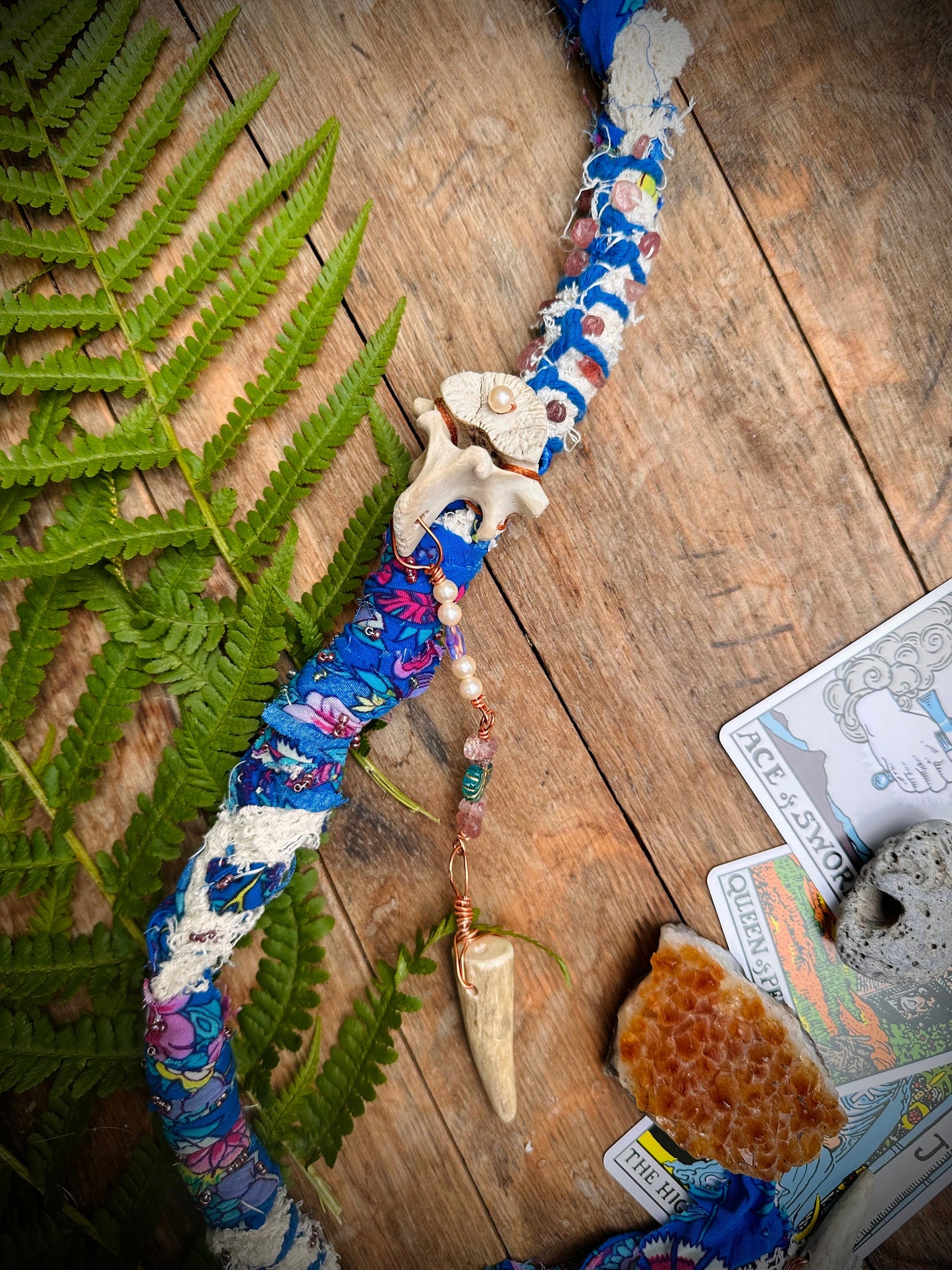 Handmade Bone and Crystal Hair Wrap