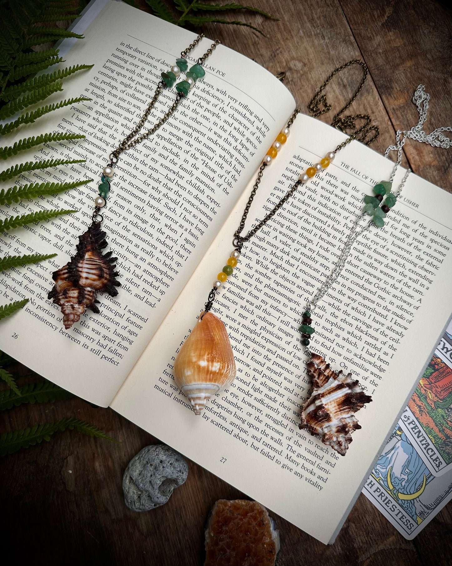 Handmade sea shell and charm necklace