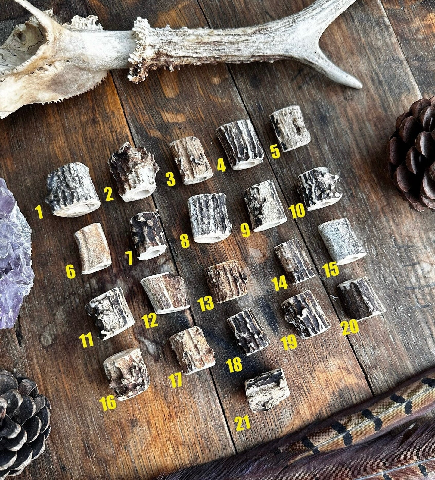 Handmade Roe Deer Antler Dreadlock Beads