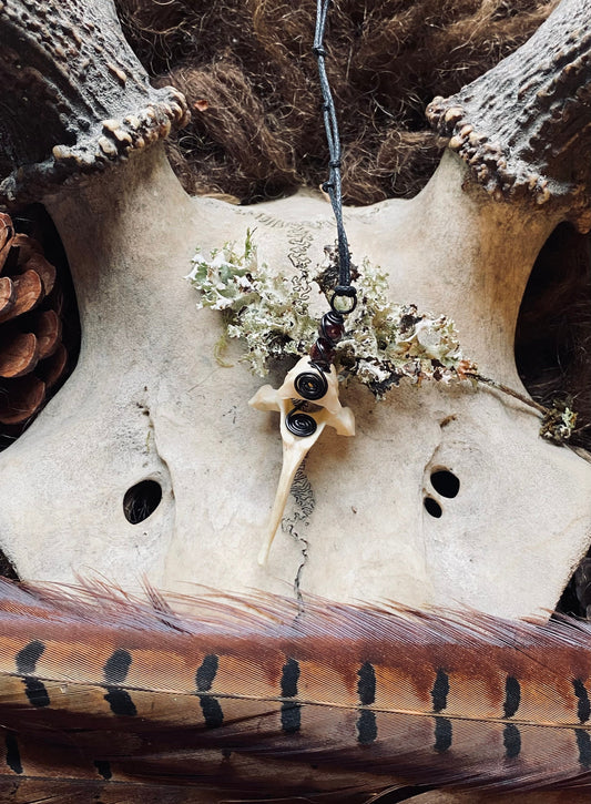 Handmade Fox Bone Choker with Garnet Beads