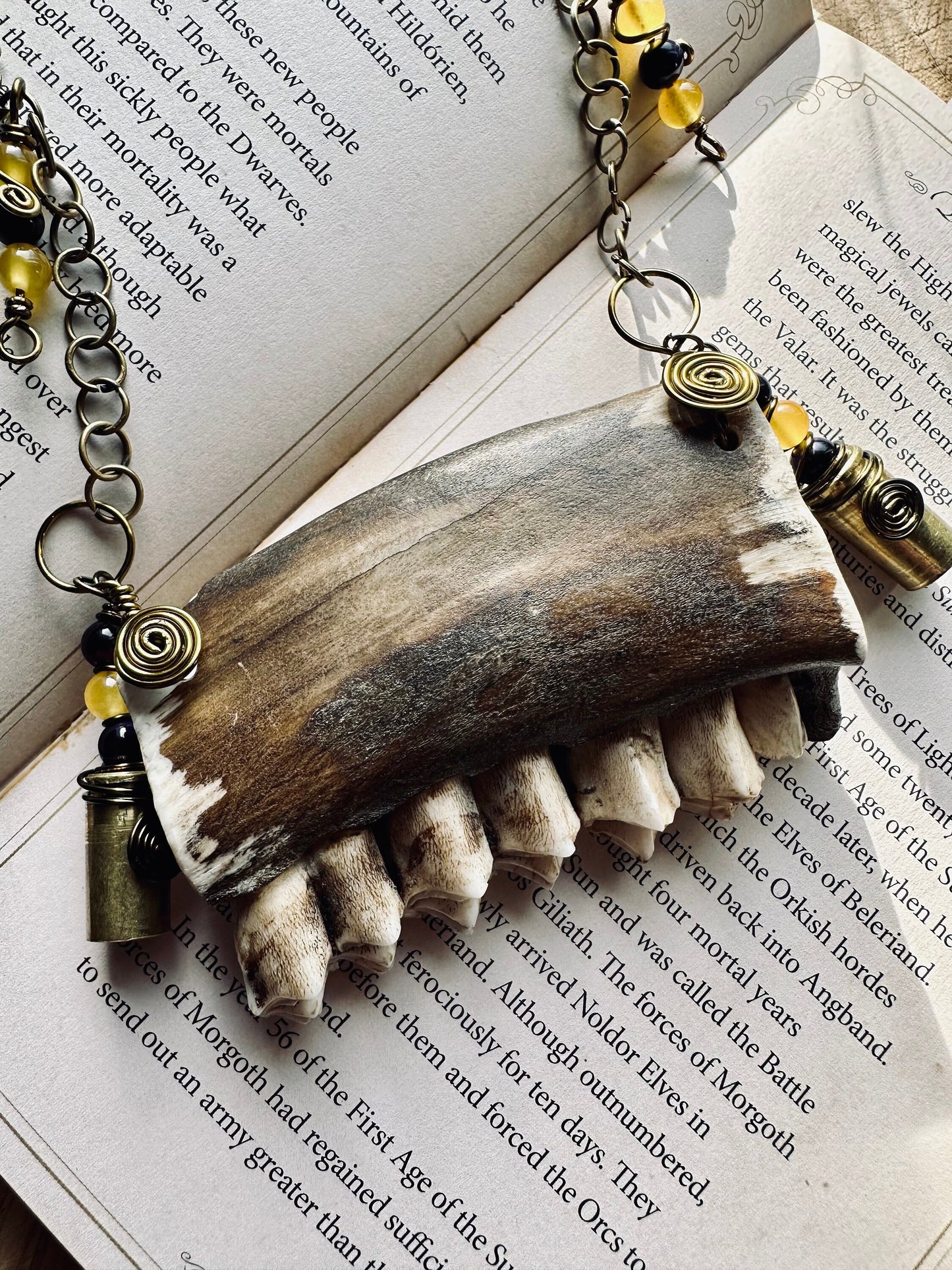 Handmade Deer Jaw Bone and Bullet Casing Necklace