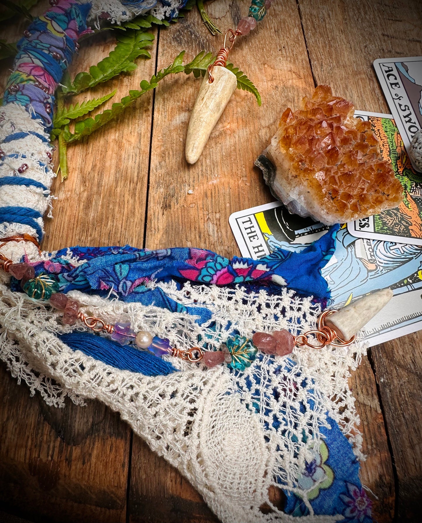 Handmade Bone and Crystal Hair Wrap