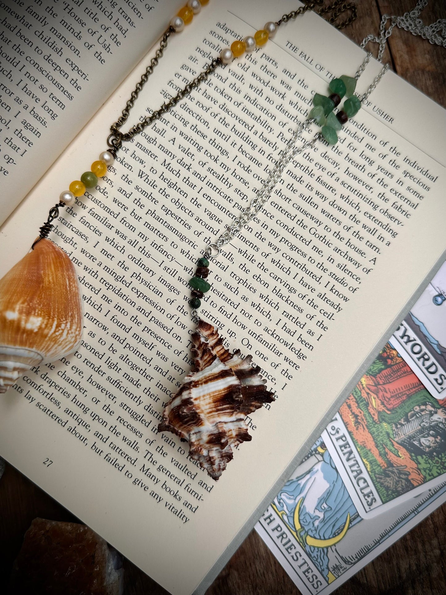 Handmade sea shell and charm necklace